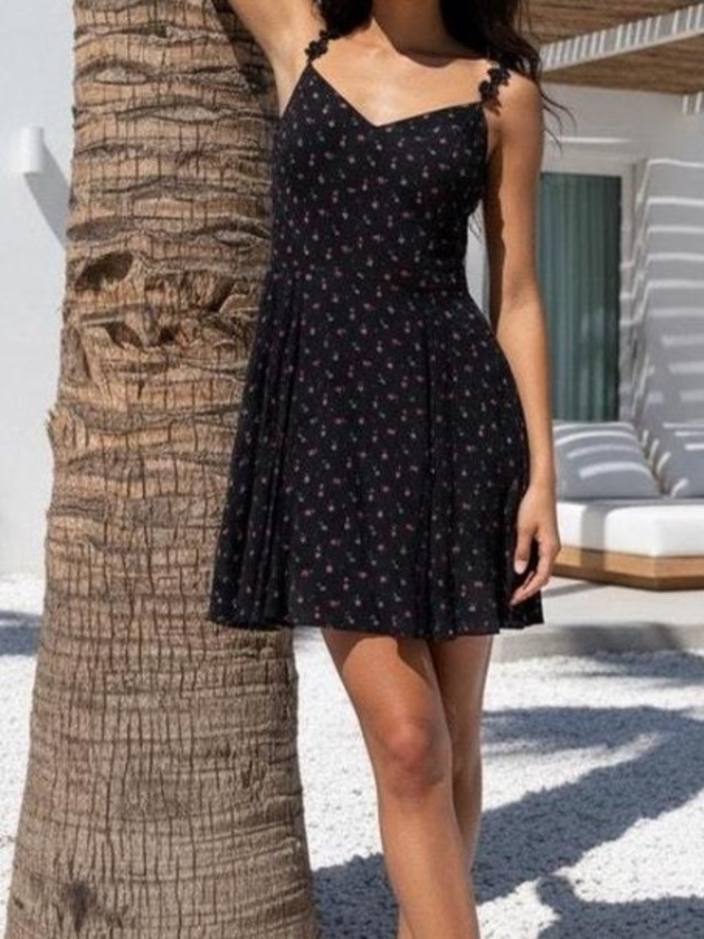 Kimchi Blue Black Mini Dress with Tiny Pink Floral Print